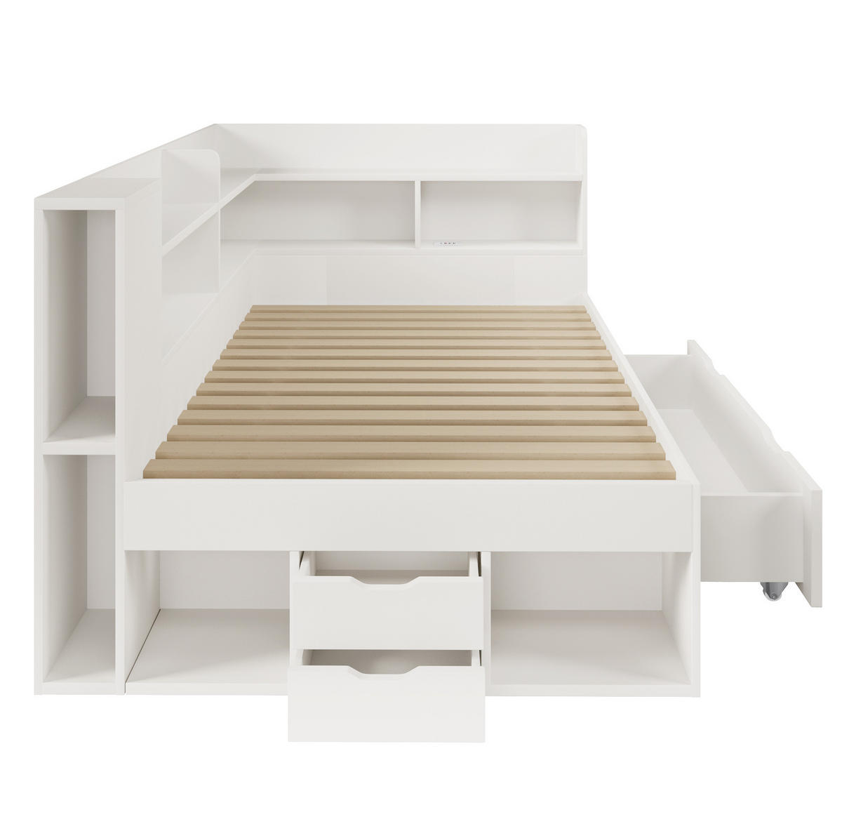 POLSTERBETT 90x190 cm in Weiß mit LED & USB-C Ladestation - Weiß, Holzwerkstoff (90/190cm) - Modfu