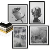 WANDBILDER 4er-Set - 50x50 cm & 40x60 cm Schwarzer Rahmen - Waldnebelporträt einer Frau - Schwarz, Kunststoff (50/50cm) - ArtPrintCave