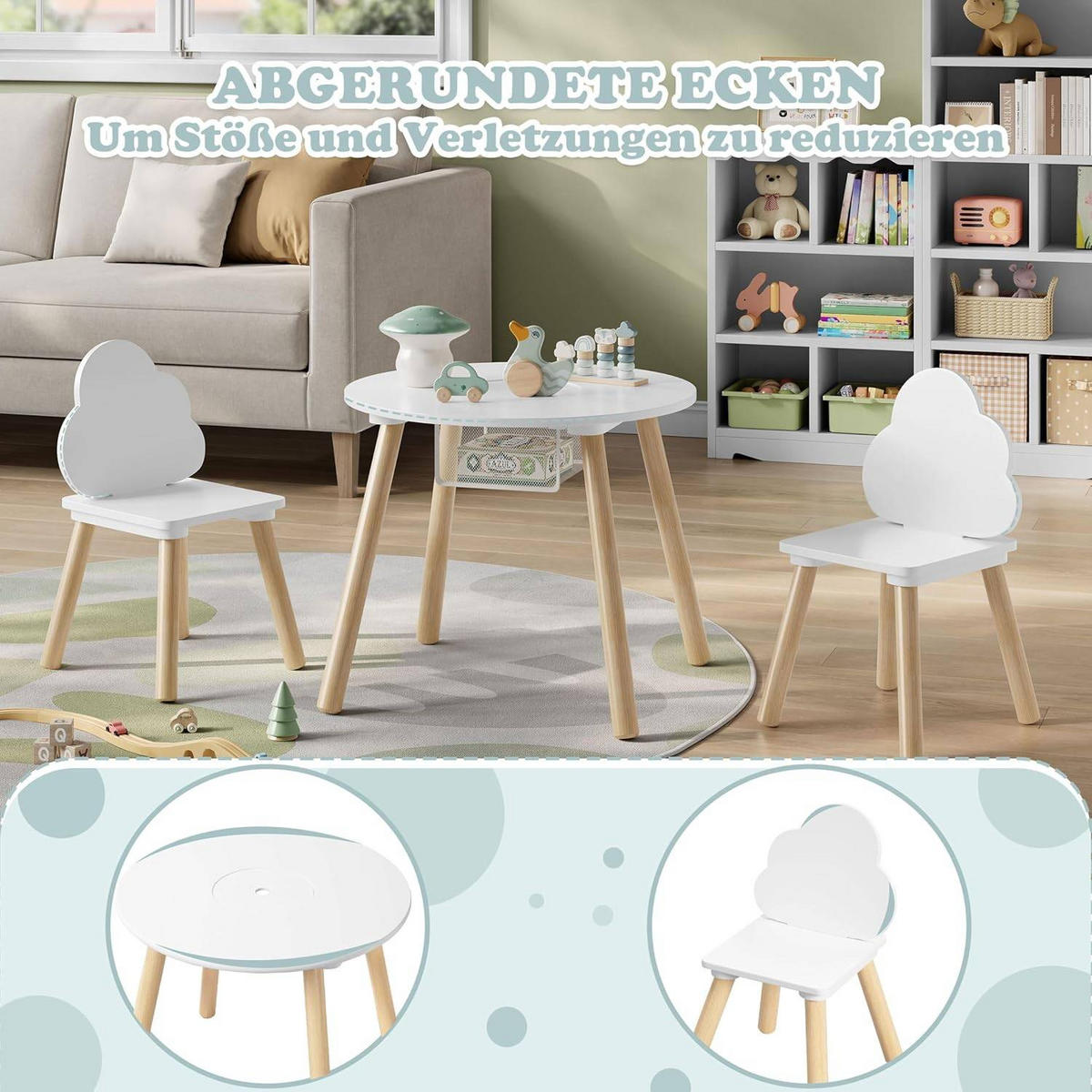 KINDERSITZGRUPPE runder Tisch, Weiß - Naturfarben/Weiß, Holz/Holzwerkstoff (52/44/52cm) - Woltu