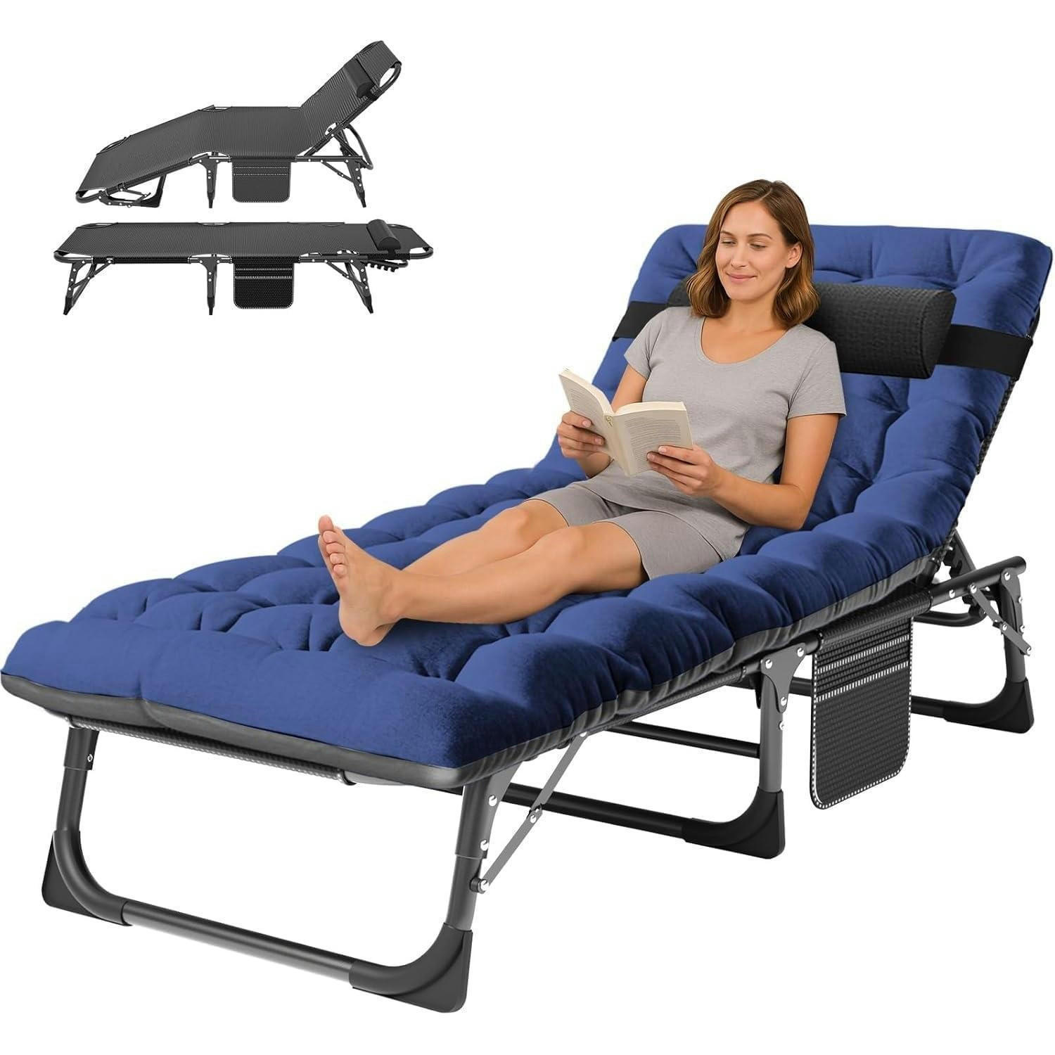 SONNENLIEGE Klappbar mit Matratze 200 kg belastbar Blau - Blau, Textil (68/30/191cm)