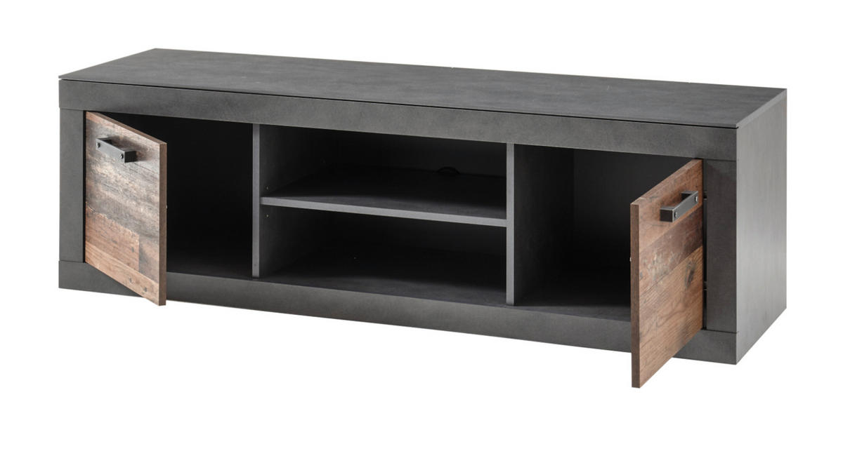 TV-LOWBOARD Old Used Wood Shabby Design mit Matera grau, TV-Unterteil, 153 x 51 cm - Dunkelgrau/Braun, Holzwerkstoff/Kunststoff (153/51/43cm) - Furn.Design