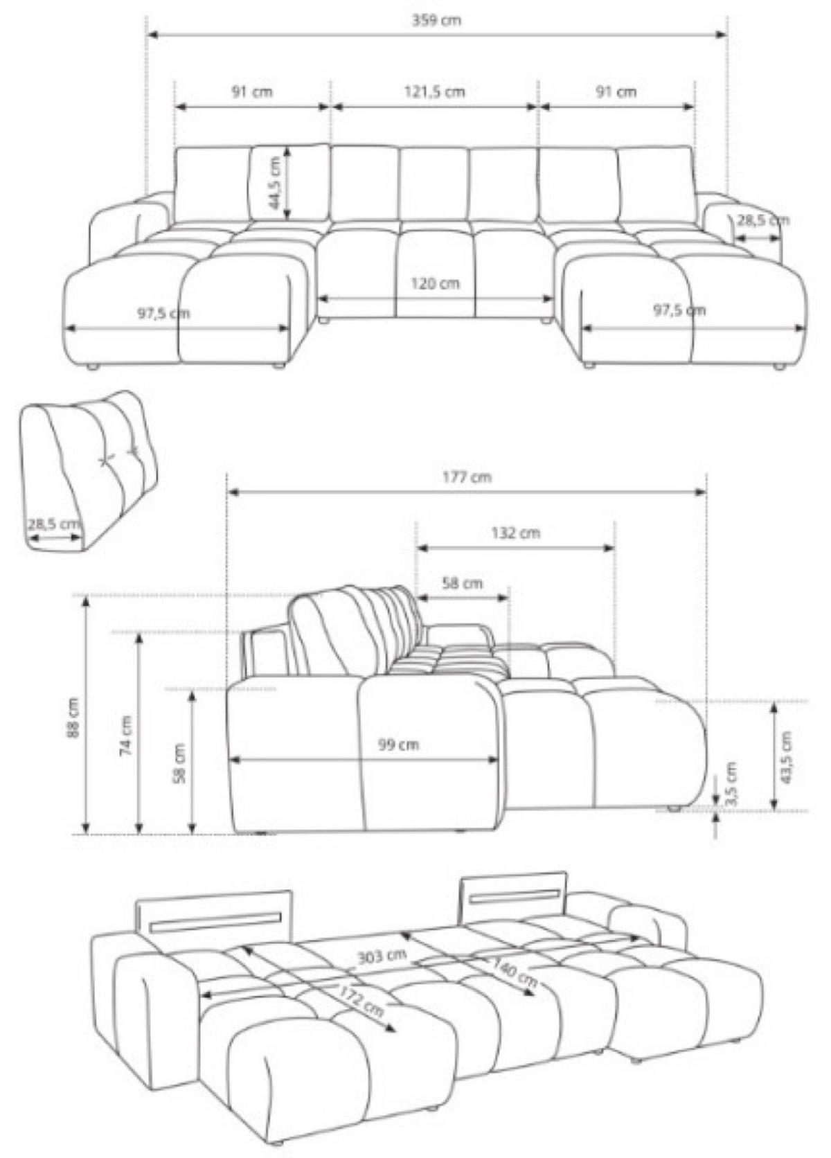 ECKSOFA Braun Curio 20 Mit Schlaffunktion - Braun, Textil (359/177cm) - Sepro Meble