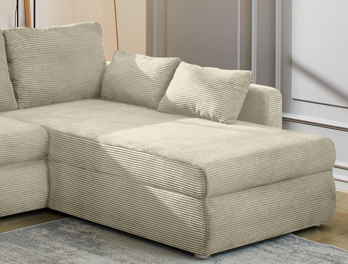 ECKSOFA mit Schlaffunktion und Bettkasten, seitenverkehrt montierbar B272/T200/H88 cm, Liegefläche 128x224 cm, Cord Beige Grau / 15227 - Chromfarben/Greige, Kunststoff/Textil (272/200cm) - luma-home