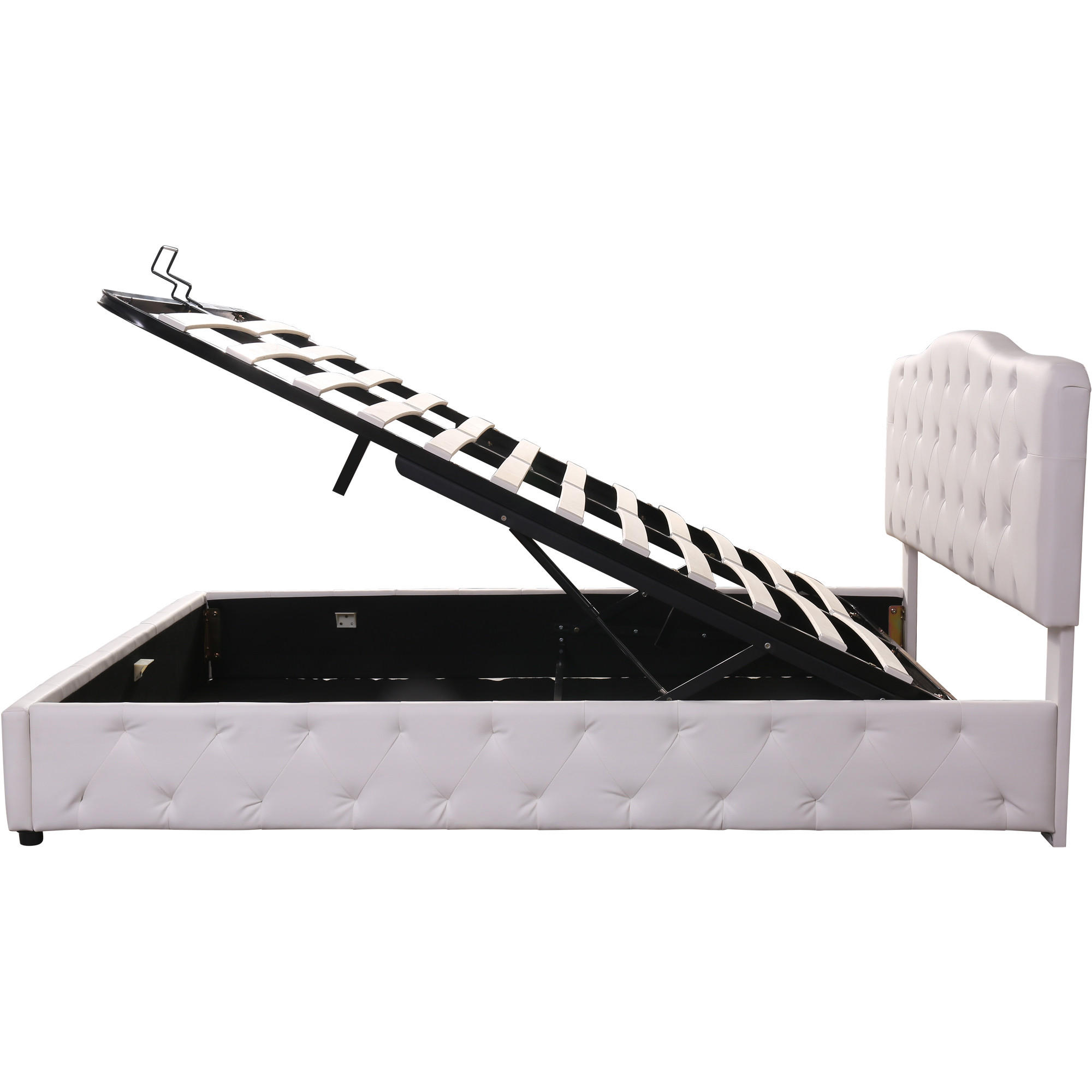 POLSTERBETT aus Kunstleder 140x200 cm in Weiß mit hydraulischem Bettkasten - Weiß, Leder (140/200cm) - Modfu