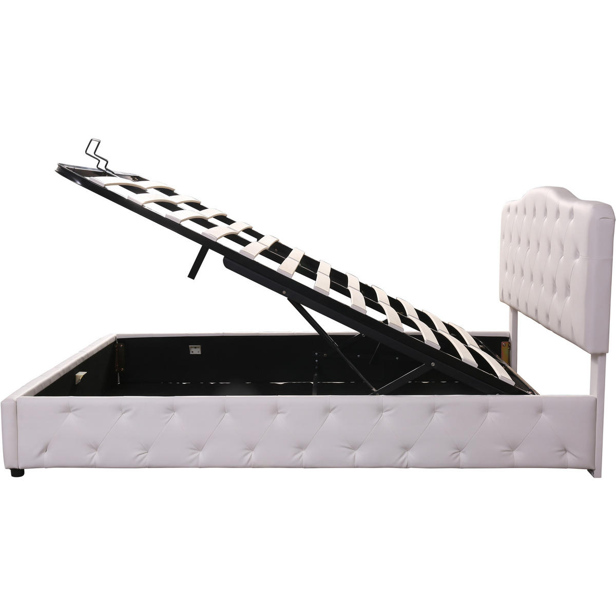 POLSTERBETT 140/200 cm Weiß mit Stauraum und höhenverstellbarem Kopfteil aus PU - Weiß, Kunststoff (140/200cm) - OKWISH