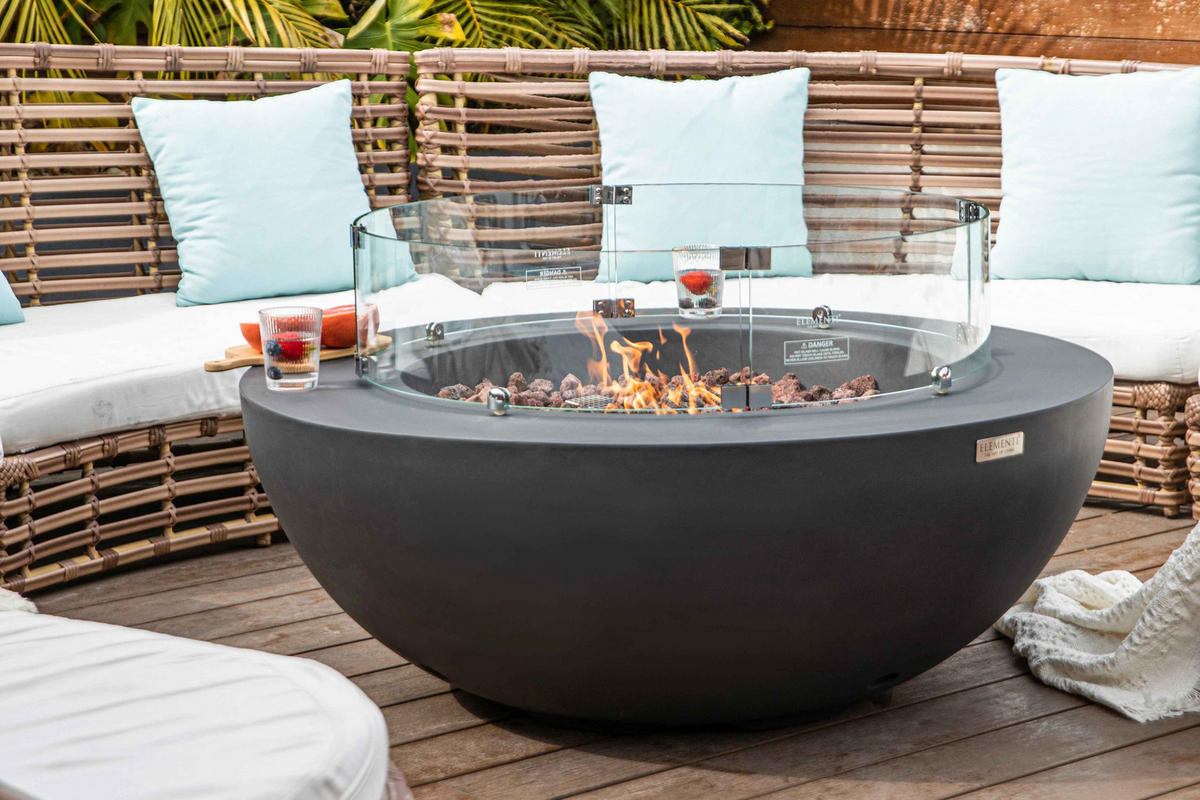 FEUERTISCH LUNAR BOWL Gasfeuerstelle aus GFRC-Beton 107/107/40 cm - Dunkelgrau, Naturmaterialien (107/40/107cm) - Elementi