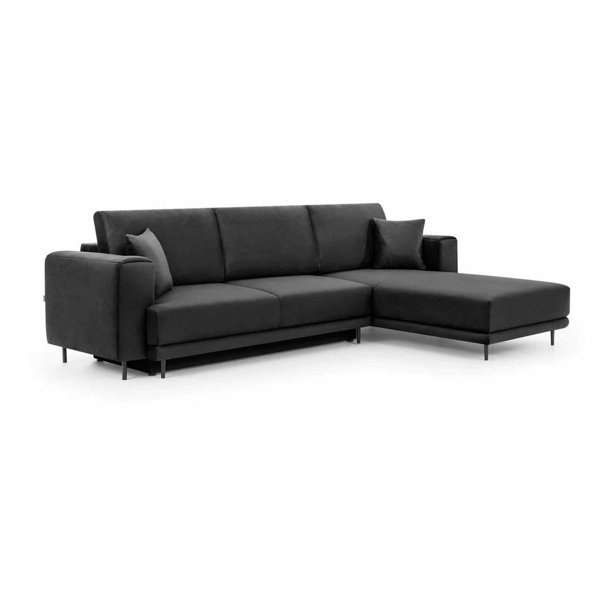 ECKSOFA mit Schlaffunktion und Bettkasten, Loco-Stoff - Dunkelgrau/Schwarz, Textil/Metall (190/289cm) - Eltap