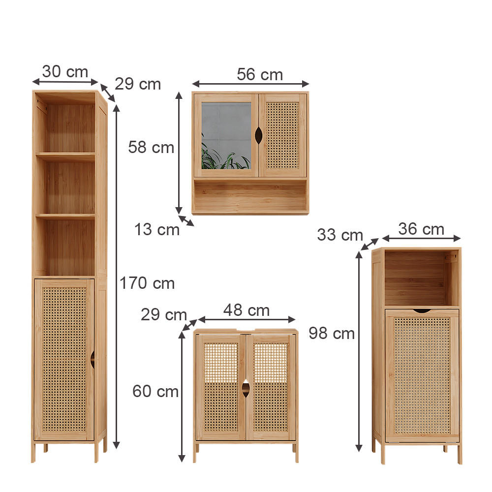 BADMÖBEL-SET Liora Bambus 4 Teile - Grün, Holzwerkstoff (48/60/29cm) - Vicco