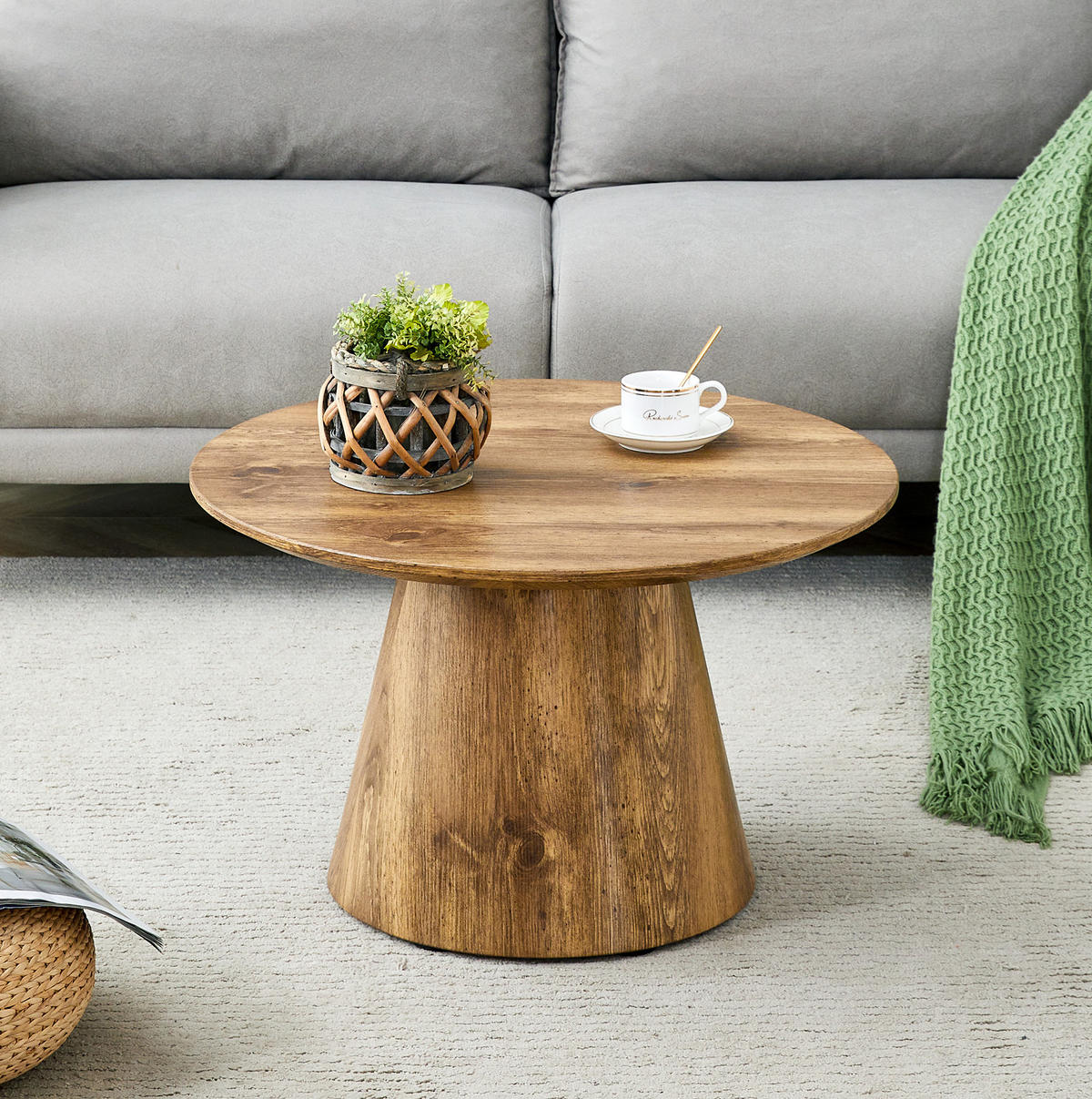 SADA konferenčních stolků 50/50/48 cm a 60/60/35 cm, 2 kulaté stolky s pevnou MDF deskou, dekor dřeva - přírodní, kompozitní dřevo (50/50/48cm) - Redom