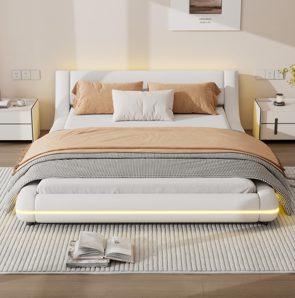 BETT 140/200 cm in Weiß – aus PU mit LED-Beleuchtung, inkl. Lattenrost - Weiß, Leder (140/200cm) - BEAOK
