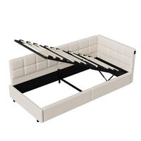POLSTERBETT 90x200 cm mit LED, Tagesbett, Lattenrost, Samt, Beige - Beige, Holz (90/200cm)