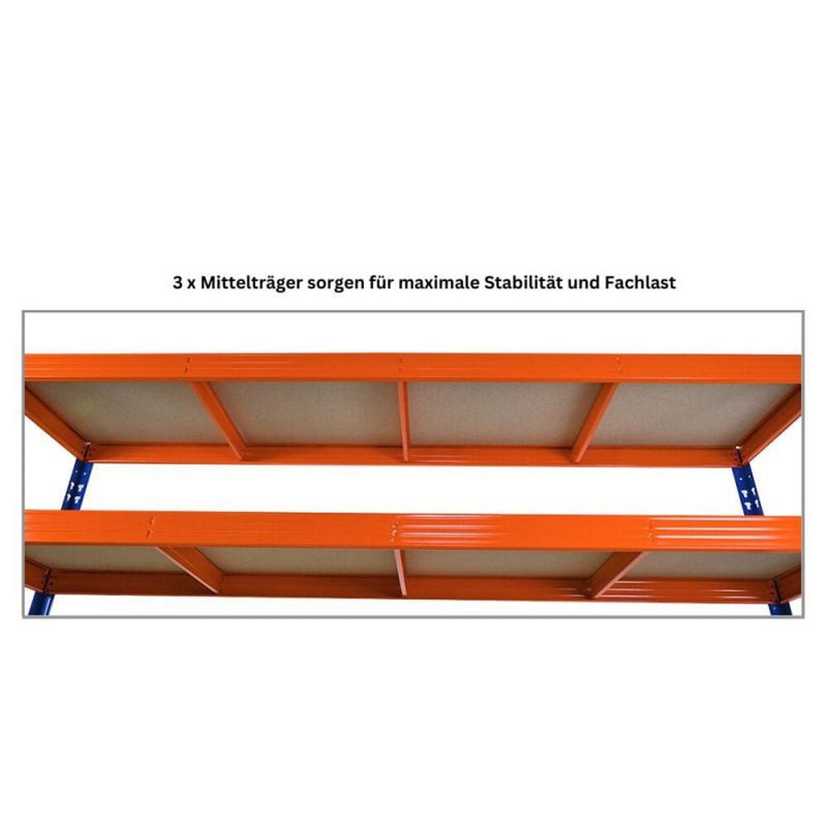 SCHWERLASTREGAL Rhino 180x240x60cm, 4 Spanplatten-Ebenen 8mm, Fachlast 450kg, Blau/Orange - Orange, Metall (240/180/60cm) - PROREGAL