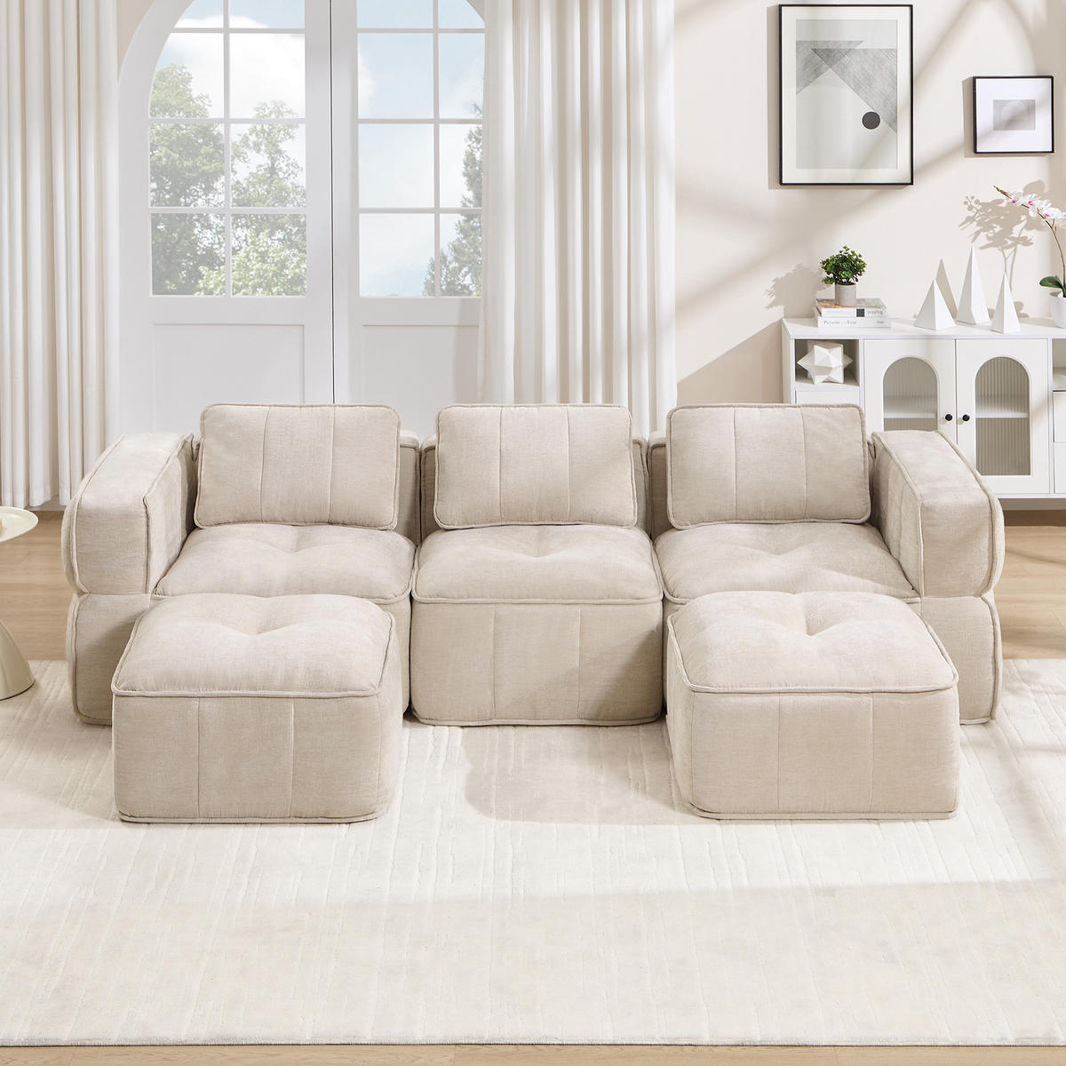 WOHNLANDSCHAFT DE-34428 U-Form mit 2 Hockern Beige - Beige, Textil (162/67/271cm) - ComfortXL