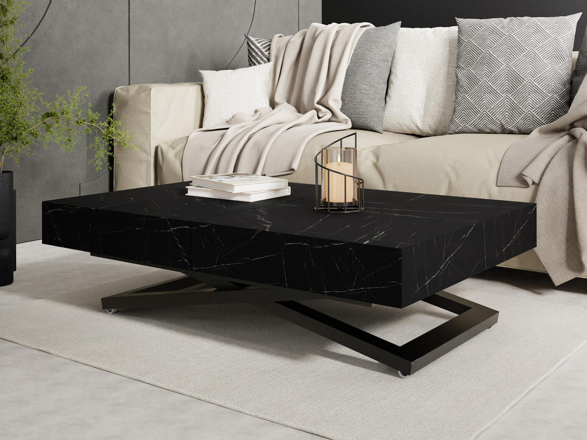 COUCHTISCH Cavetta U höhenverstellbar ausziehbar, Marmor Schwarz 120-200/80/27-76 cm - Anthrazit/Schwarz, Holzwerkstoff/Metall (80/120/76cm) - WFL GROUP
