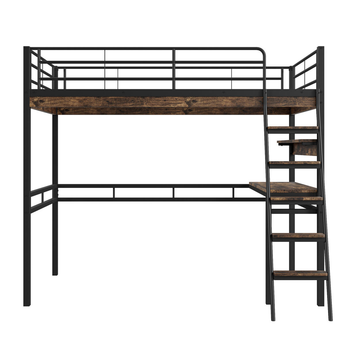 HOCHBETT 90/200 cm aus Metall mit Schreibtisch und Regalen Schwarz - Schwarz, Metall (90/200cm) - Modenvie
