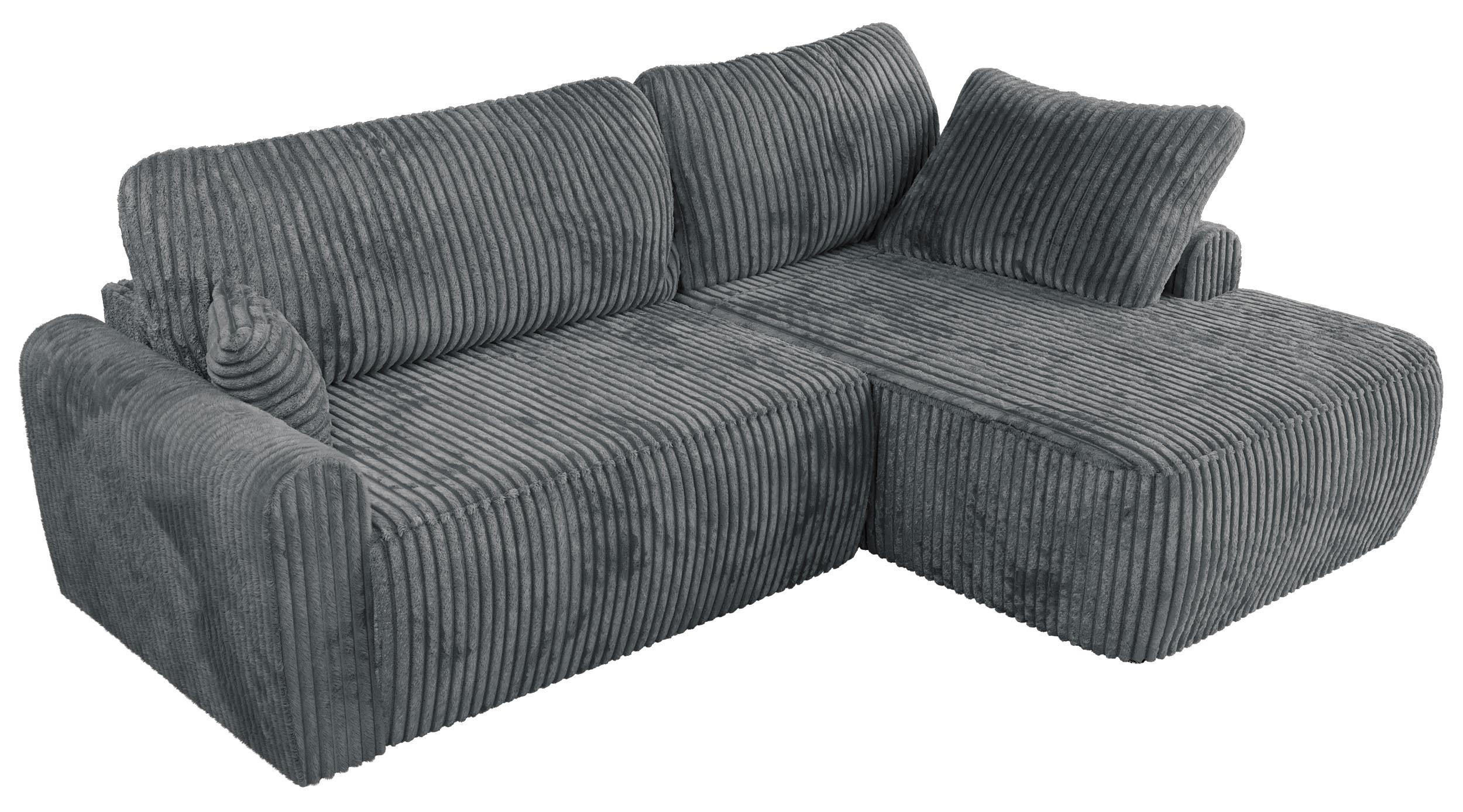 ECKSCHLAFSOFA CUBO L Dunkelgrau Cord - rechts - Dunkelgrau/Schwarz, Kunststoff/Textil (187/273cm) - MKS