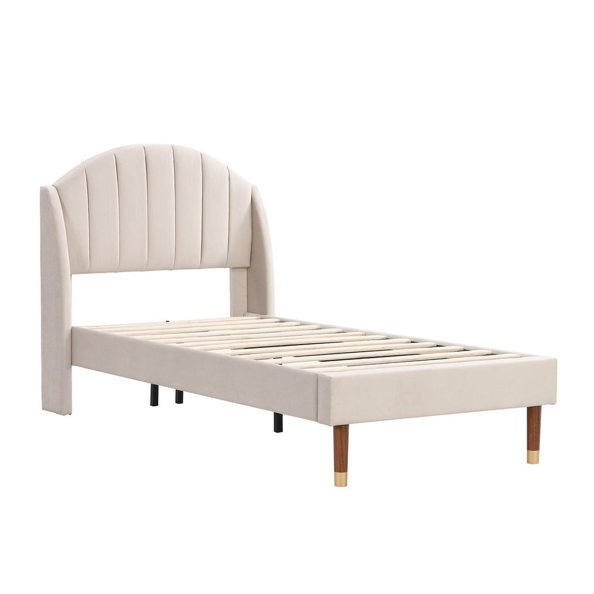 POLSTERBETT 90x200cm Beige Mit Lattenrost und Kopfteil - Beige, Textil - Raelunyi