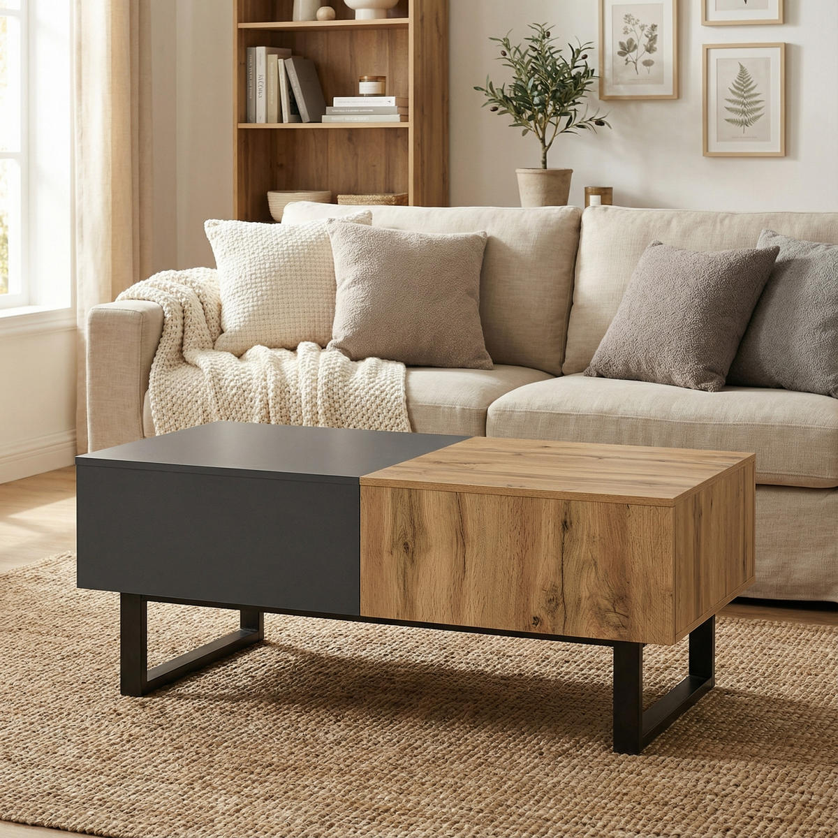 COUCHTISCH ausziehbar in Holz & Anthrazit - Eichefarben, Holzwerkstoff (55/100/40cm) - Urban Meuble