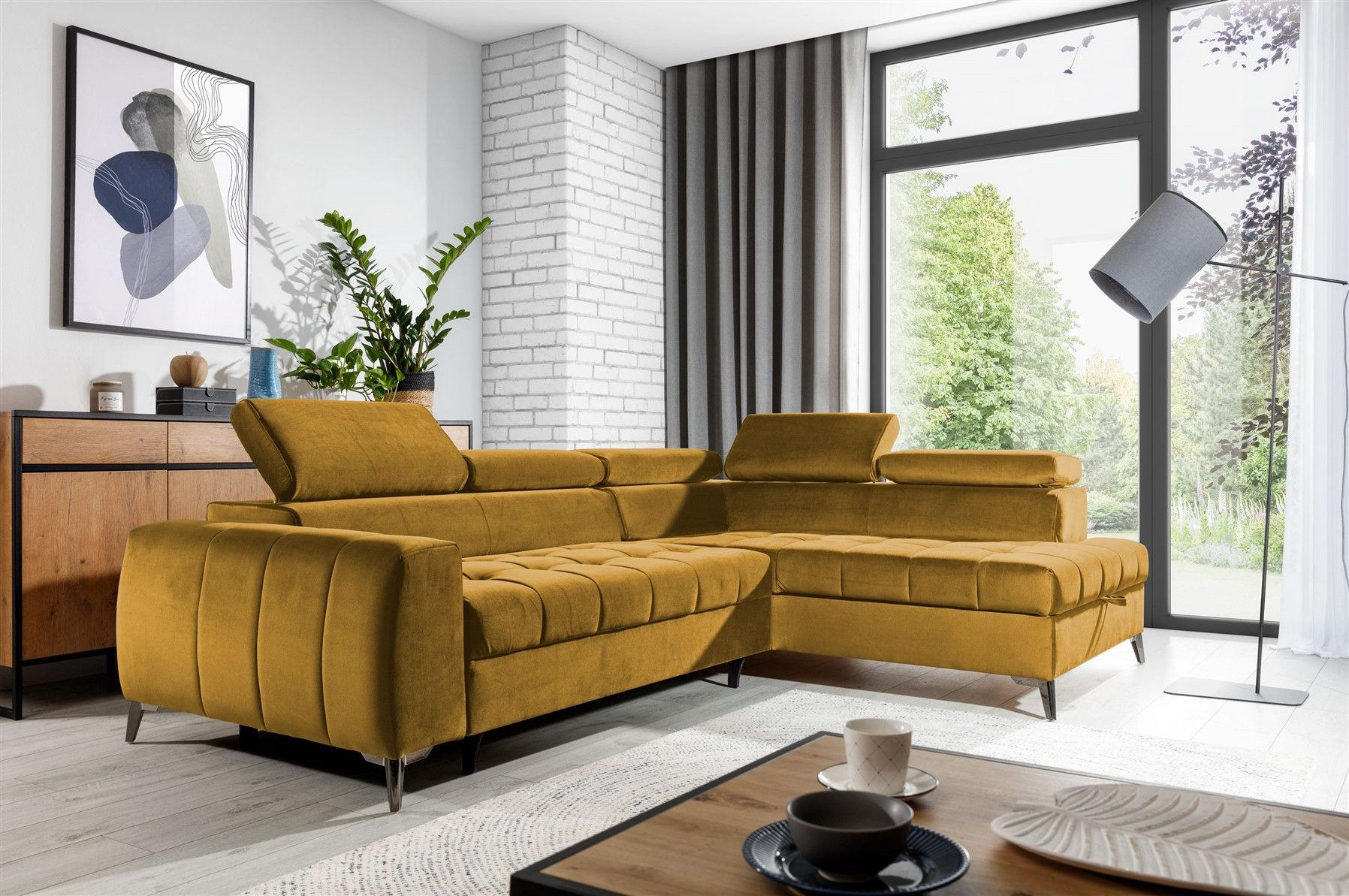 ECKSOFA Schlafsofa Agnesa In Salvador - Gelb, Holzwerkstoff/Textil (275/200cm) - Fun Möbel