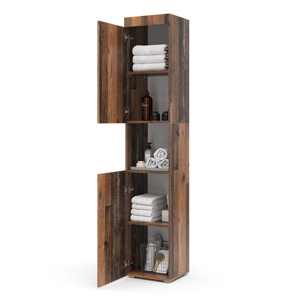 BADSCHRANK Luna Oldstyle 37 x 190 cm - Braun, Holzwerkstoff (37/190/32.6cm) - Vicco