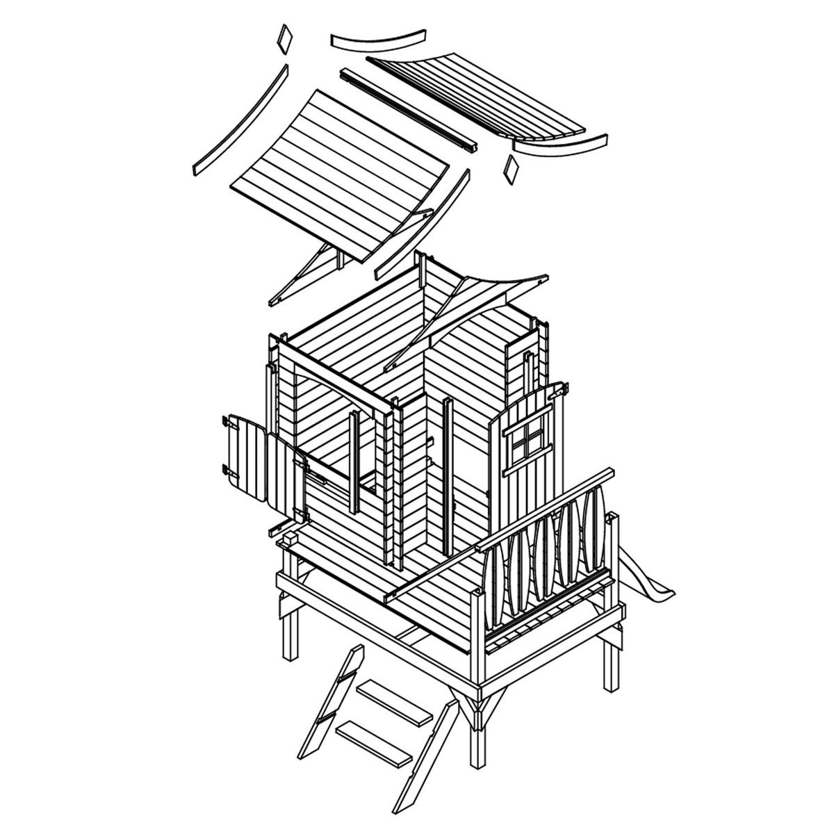 STELZENHAUS mit rutsche aus Holz - B175xL146xH212 cm/1,1m2 - M550A - Beige, Holz (146/212/112cm) - Timbela