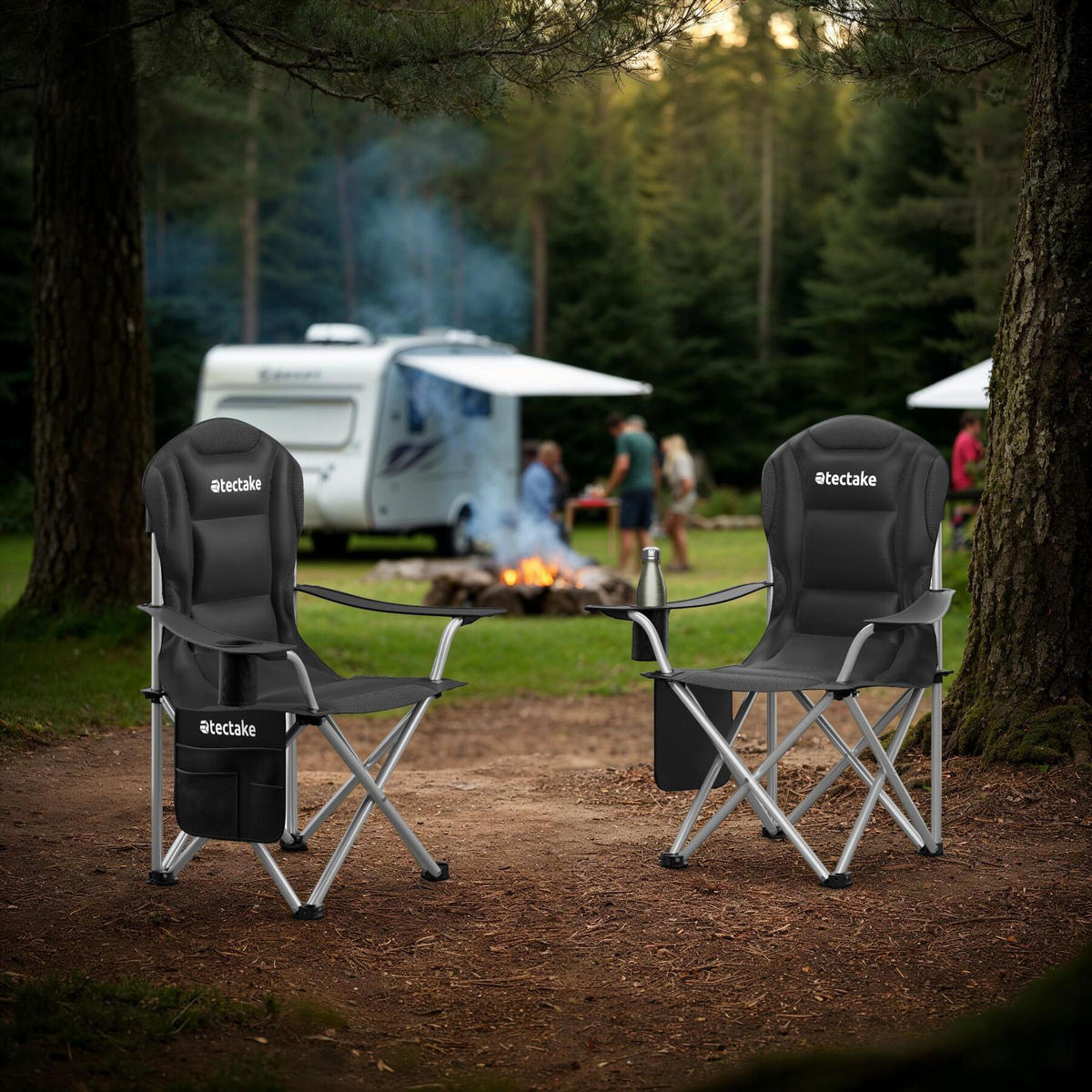 CAMPINGSTUHL 2er Set gepolstert Mtx,88,5 x 55 x 103 cm, Belastbarkeit 120 kg,schwarz - Schwarz, Textil (88.5/103/55cm) - tectake