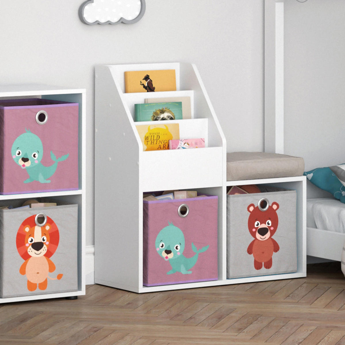 KINDERREGAL Luigi Weiß 72 x 79 cm Mini, mit 2 Faltboxen opt.3 - Weiß, Holzwerkstoff (30.9/79/72cm) - Vicco
