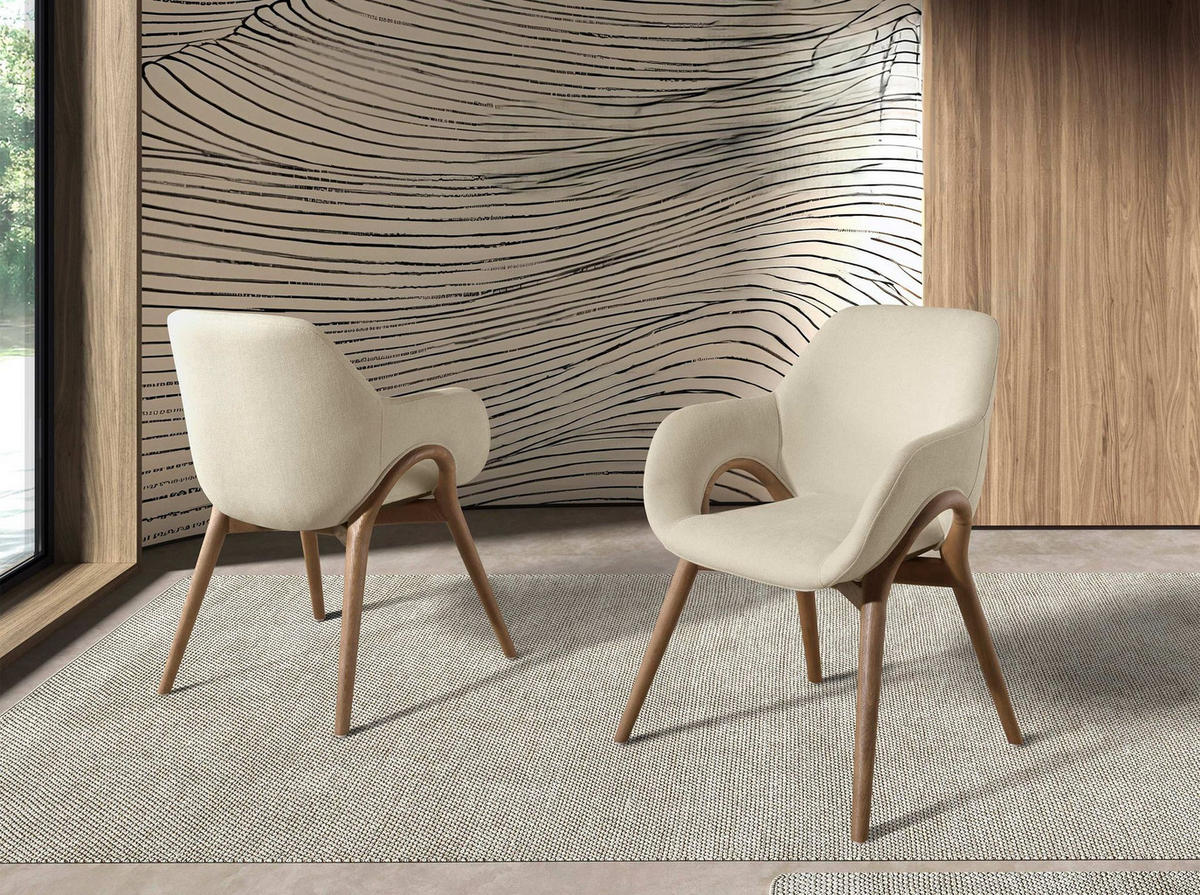 STUHL asymmetrisch Walnuss Beige 60/60/80 cm - Beige, Holz/Textil (60/80/60cm) - ANGEL CERDA