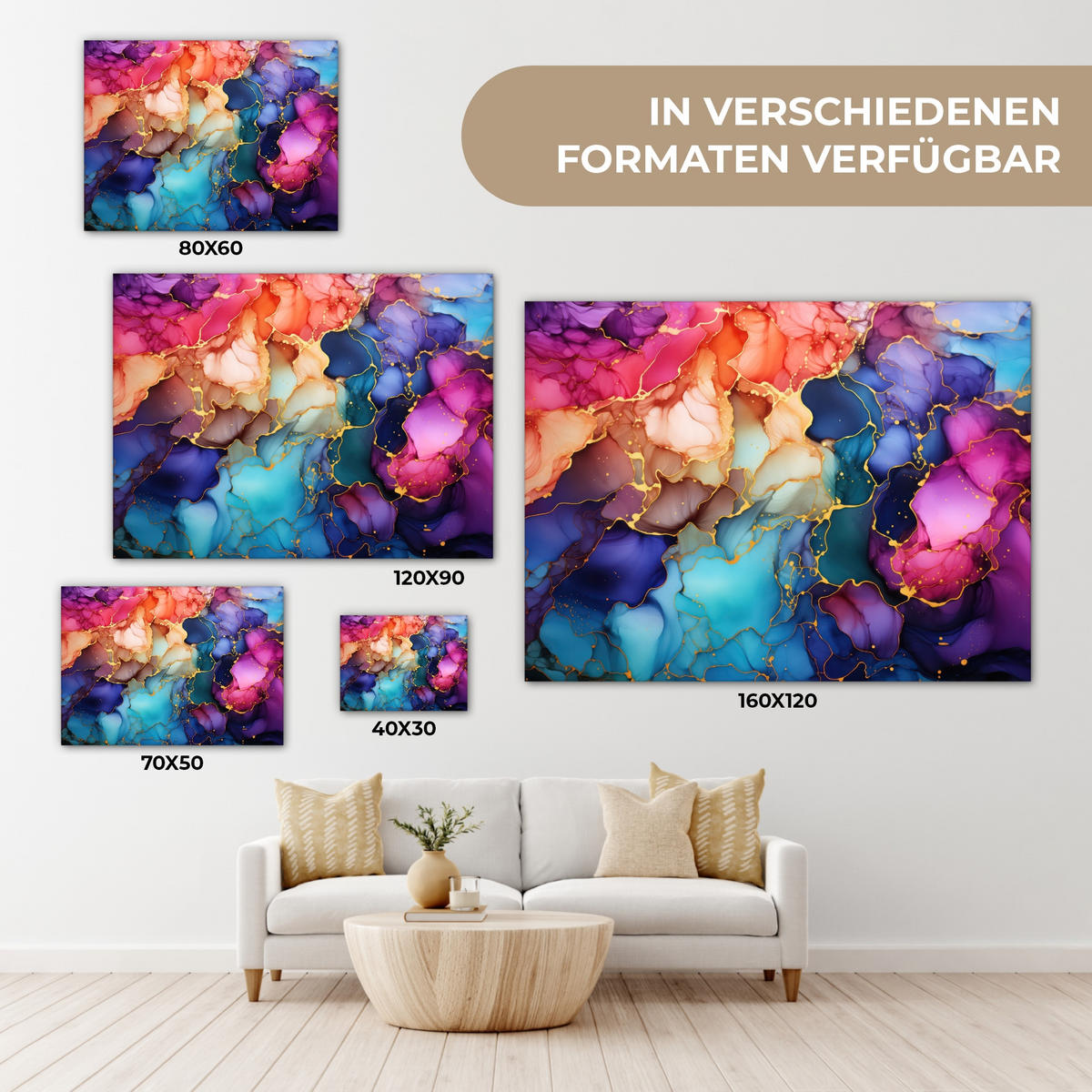LEINWANDBILD Marmor - Bunt - Abstrakt Wandbilder 80x60 cm - Multicolor, Textil (80/60cm) - MuchoWow