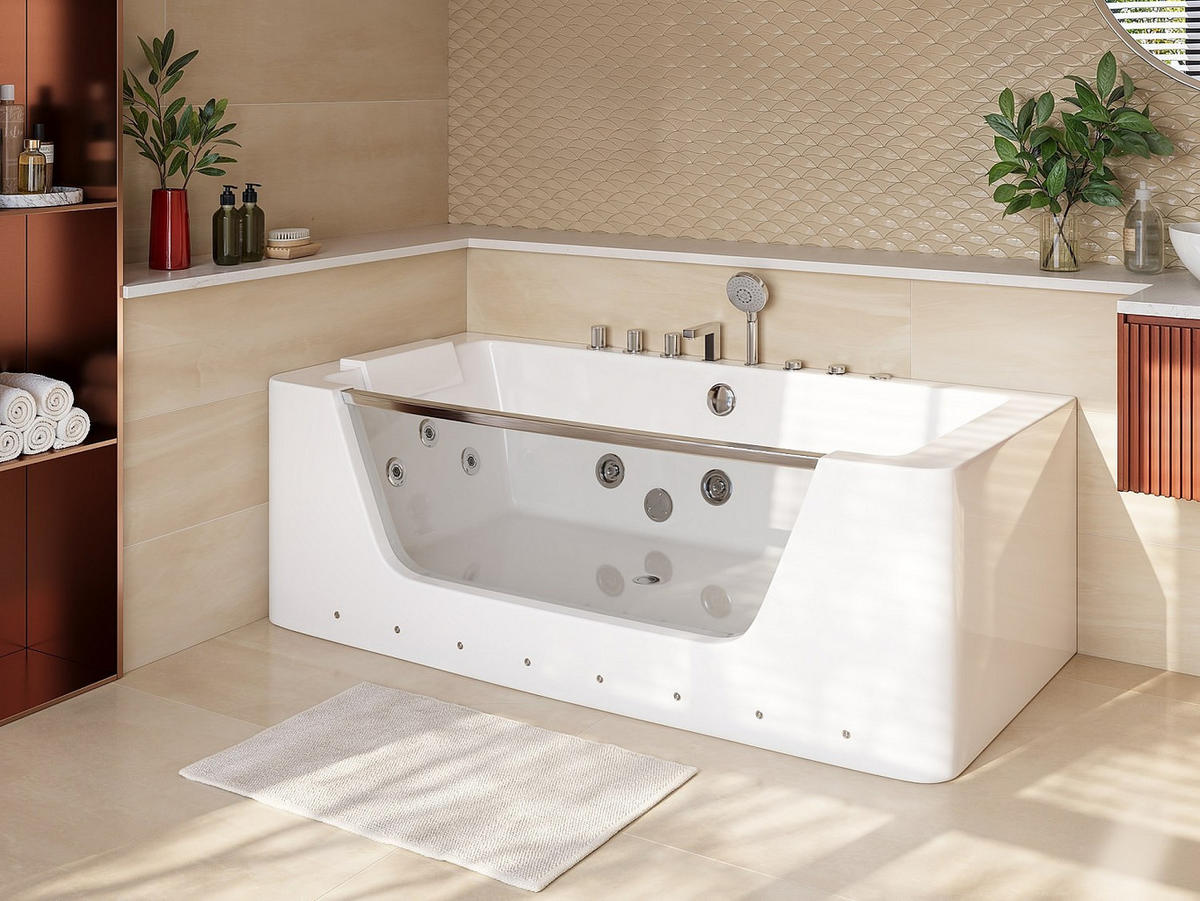 WHIRLPOOLBADEWANNE - 1 -Sitzer - Sicherheitsglas - weiß - DYONA - Weiß, Glas (170/58/85cm) - Vente-Unique