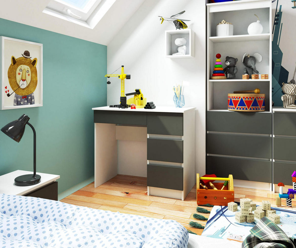 SCHREIBTISCH Weiß, Graphit Grau 77/90/50 - Weiß/Grau, Holzwerkstoff (50/90/77cm) - RAUMHIRSCH FURNITURE