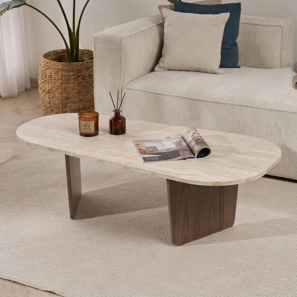 COUCHTISCH mit abgerundeter Tischplatte L130 cm 65/130/40 cm - Eichefarben, Holzwerkstoff (70/65/40cm) - Calicosy