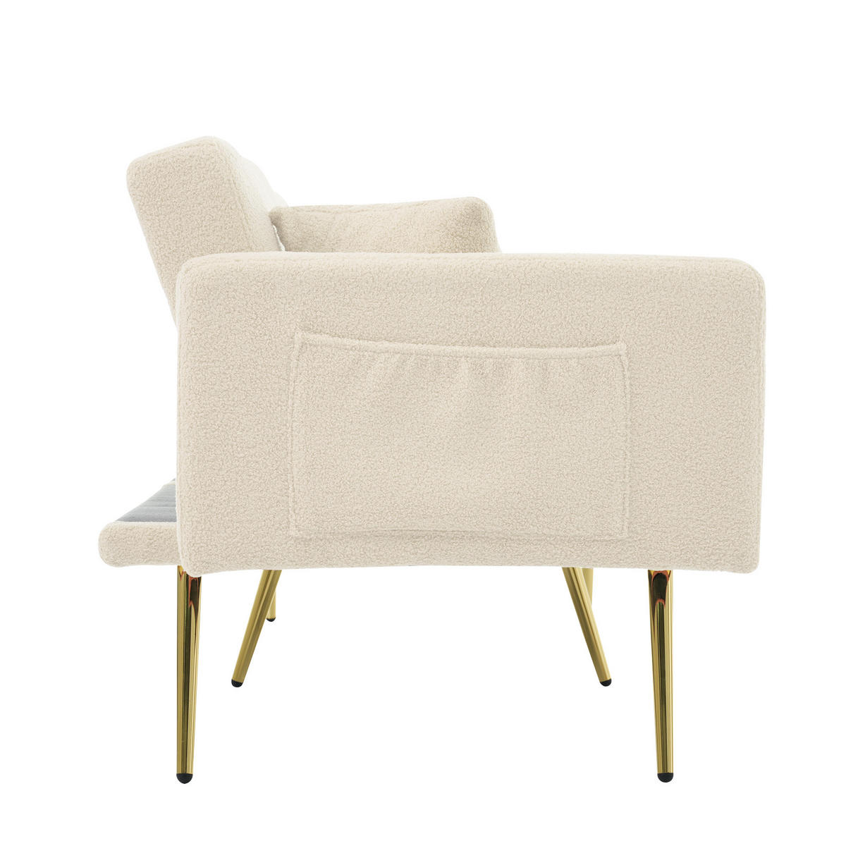 SCHLAFSOFA Lammwollstoff mit verstellbarer Rückenlehne und Seitentaschen Beige 175/64/72 cm - Beige, Textil (64/72/175cm) - Redom