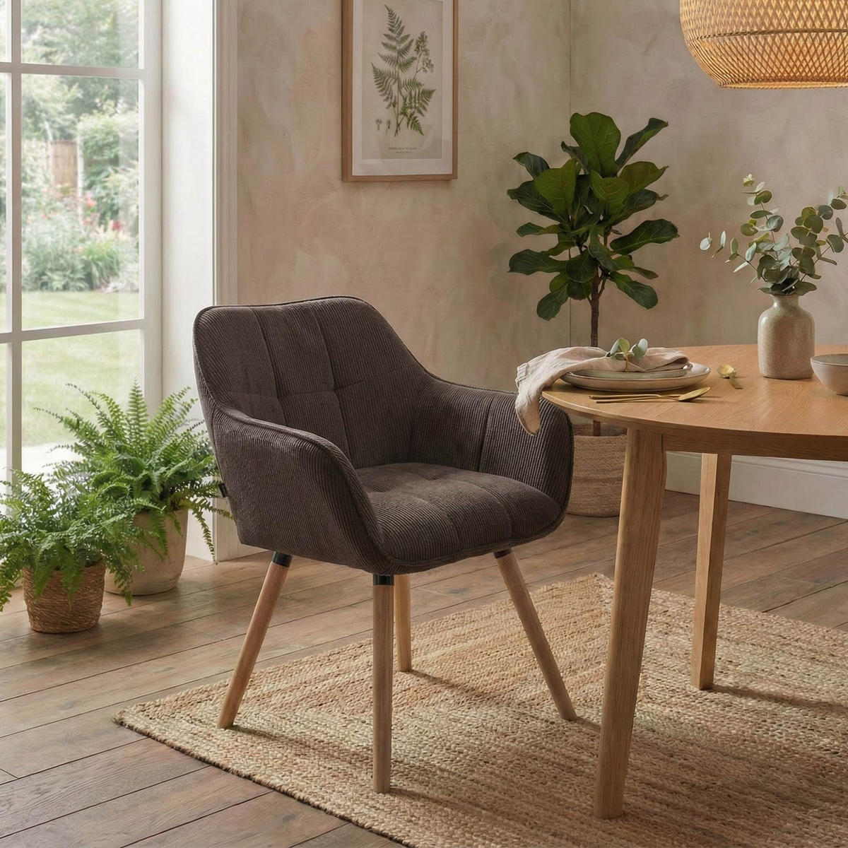 ESSZIMMERSTUHL Cord Braun - Eukalyptusholzfarben/Braun, Holz/Textil (65/82/64cm) - CLP