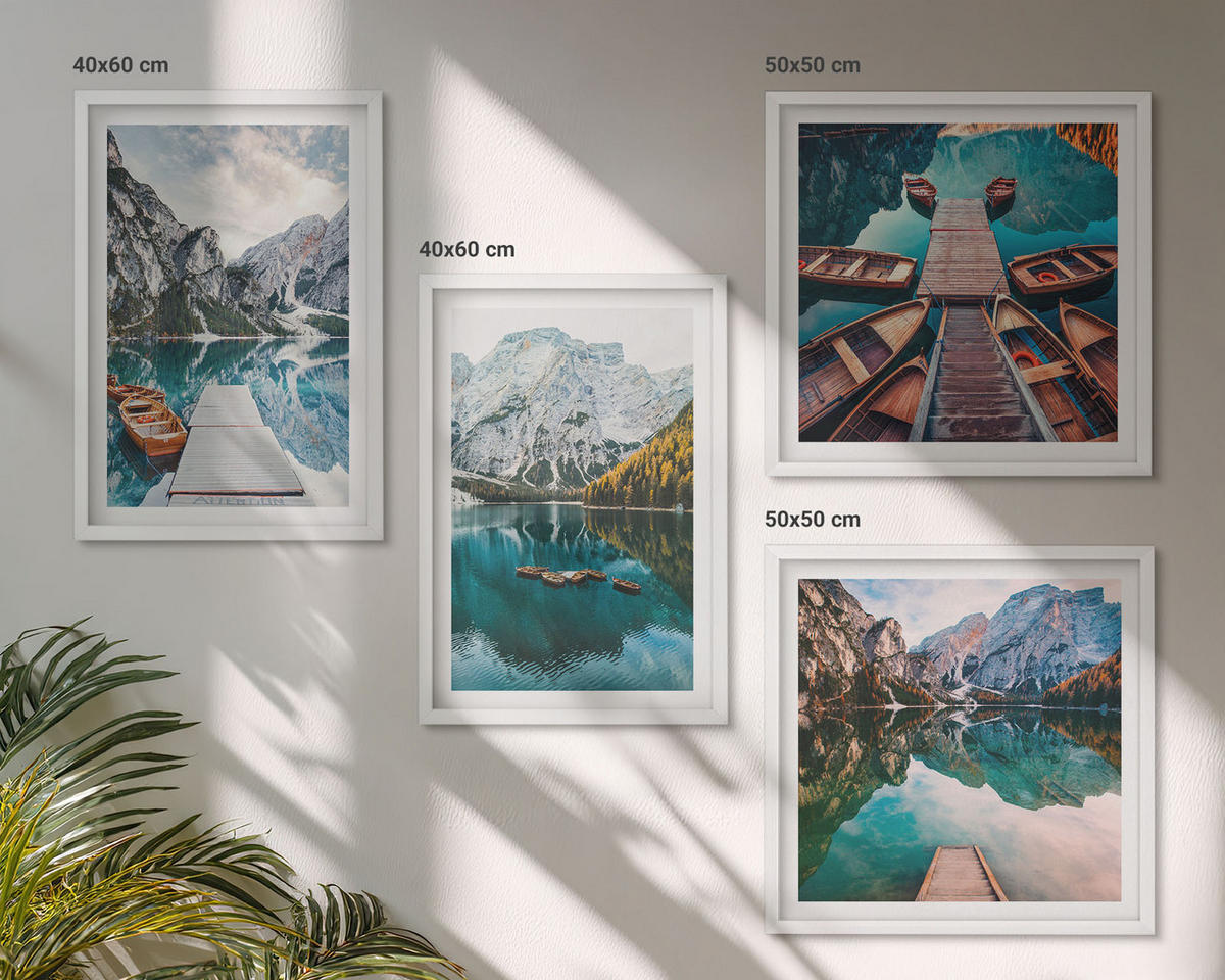WANDBILDER 4er-Set - 50x50 cm & 40x60 cm Weißer Rahmen - See, Brücken, Berge - Weiß, Kunststoff (50/50cm) - ArtPrintCave