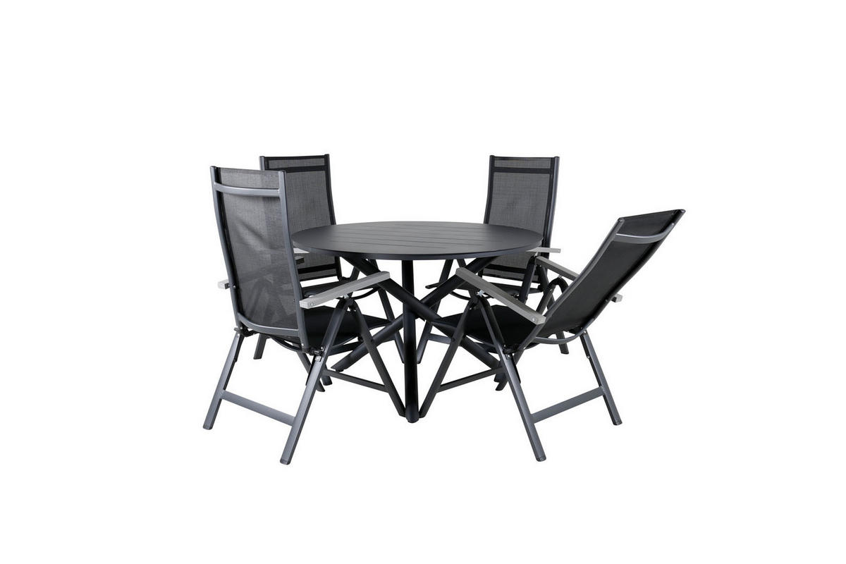 GARTENTISCHGRUPPE, Alma, Tisch Schwarz, Stühle Schwarz, HDPE, 120 x 120 x 75 cm, 5-teilig - Schwarz, Kunststoff - ebuy24