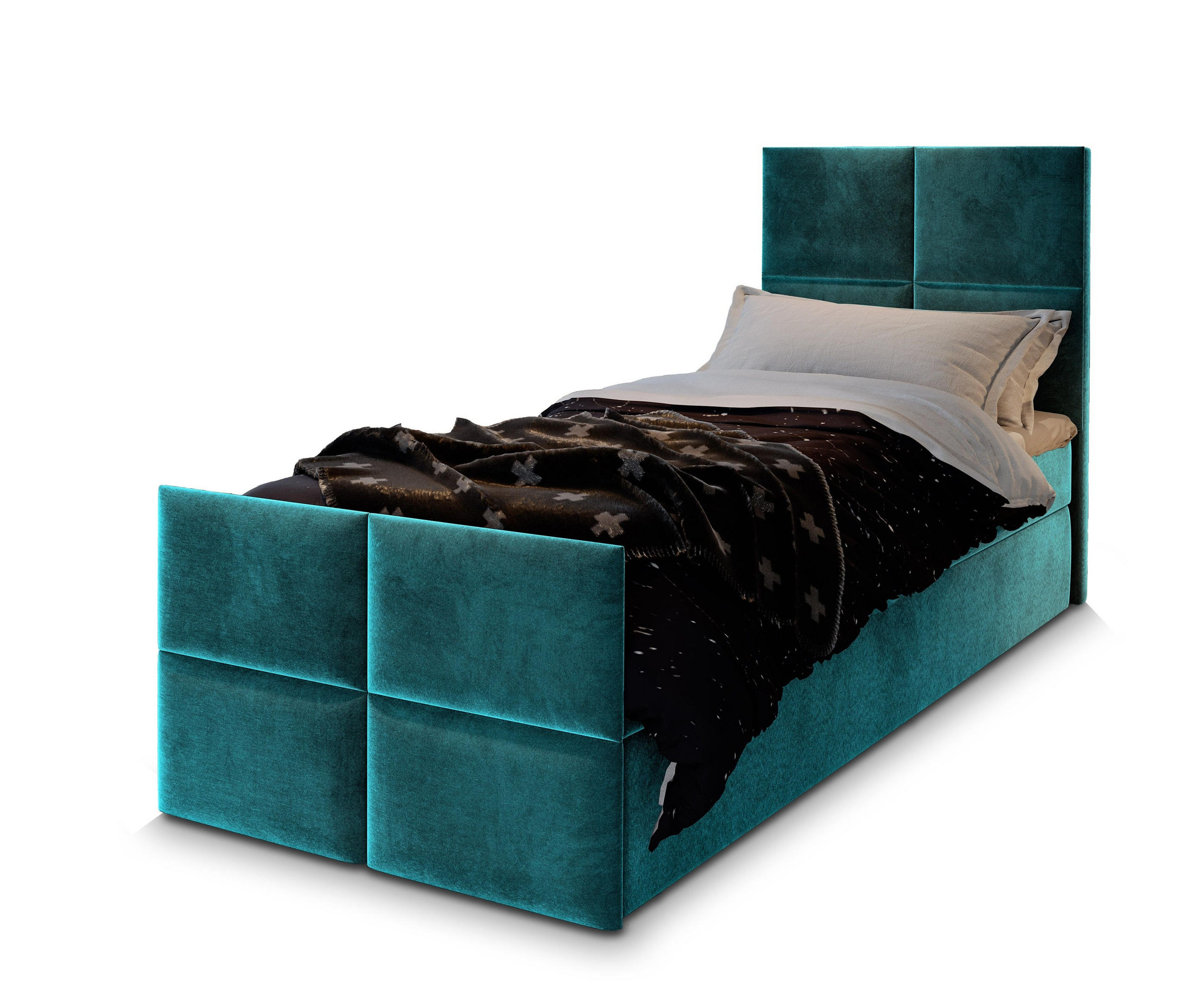 POSTEL BOXSPRING ARIEL 90x200 cm, s matrací a úložným prostorem, petrolejová - petrolejová, kompozitní dřevo/textil (90/200cm) - MASSENO