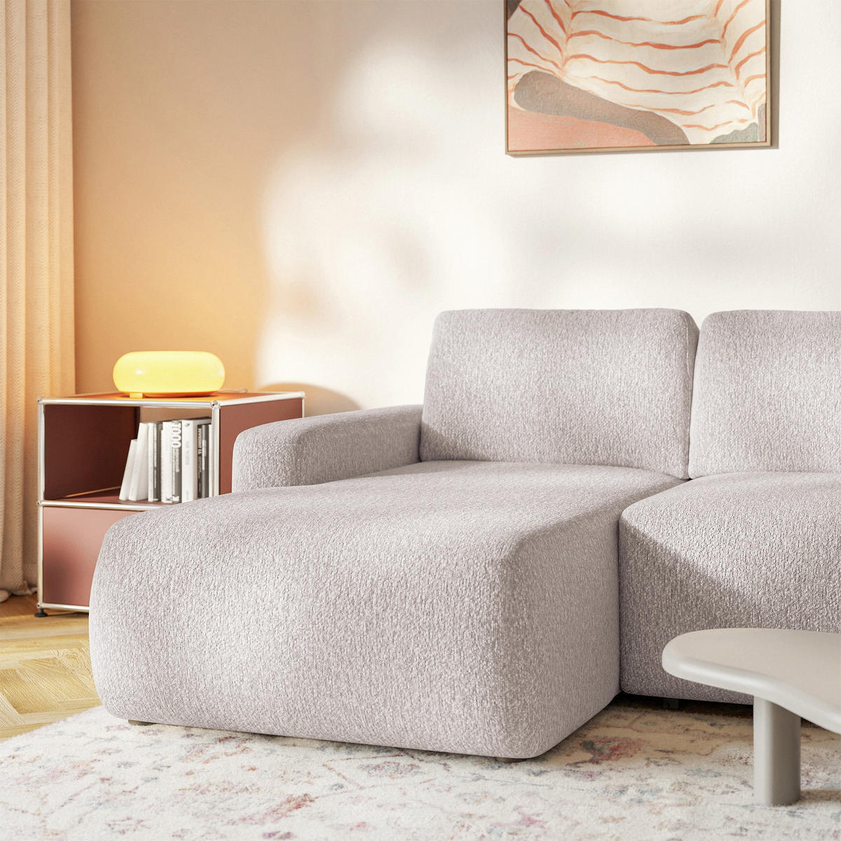 ECKSOFA Carnos Mini Beige Chenille - Beige/Schwarz, Kunststoff/Textil (238/164cm) - Selsey