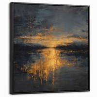 LEINWAND Bilder mit Rahmen - Goldene Reflexion auf dem Wasser - 50x50 - Anthrazit, Textil (50/50cm) - MuchoWow