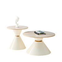 COUCHTISCH-SET DE-37439 2er-Set konusförmig mit Travertin-Optik Cremeweiß - Naturfarben, Metall (50/50/50.5cm) - ComfortXL