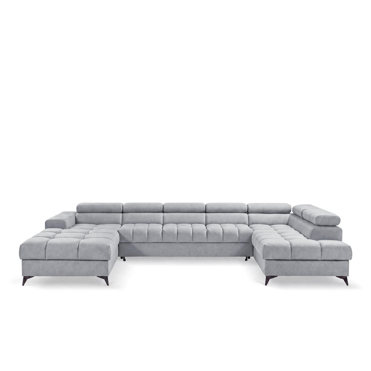 ECKSOFA PUDDING MAXI U Rechts mit Schlaffunktion 125x330 Velours Hellgrau - Hellgrau/Schwarz, Holz/Textil (421/203cm) - Muffo