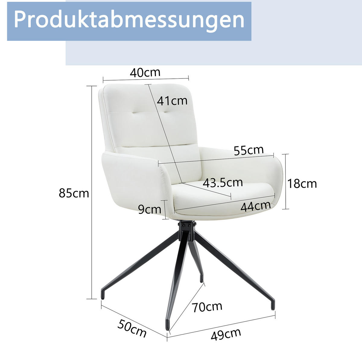 DREHSTUHL 2er-Set 360° drehbar ca. 85 cm PU Weiß/Schwarz - Schwarz, Metall (50/85/55cm) - Meubliv