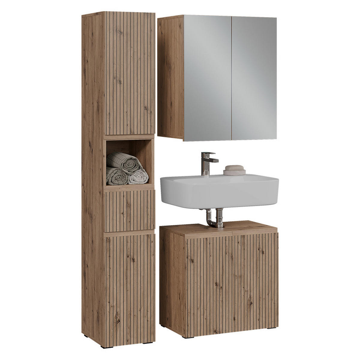 BADMÖBEL-SET Takumi Artisan 3 Teile - Hellgrau, Holzwerkstoff (60/58/35cm) - Vicco