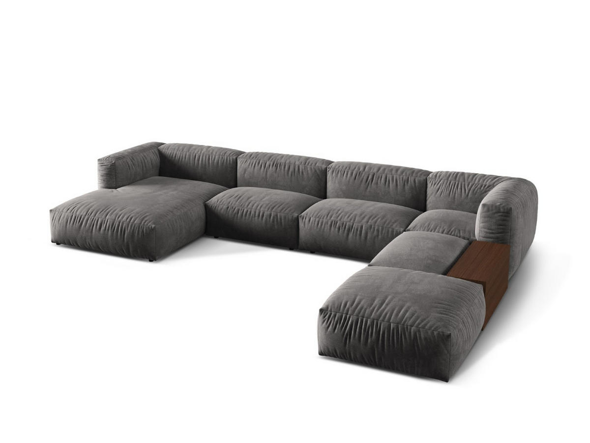 PANORAMASOFA modular rechts Martina aus Samt grau 5 Sitzplätze - Grau, Textil (280/75/406cm) - Micadoni