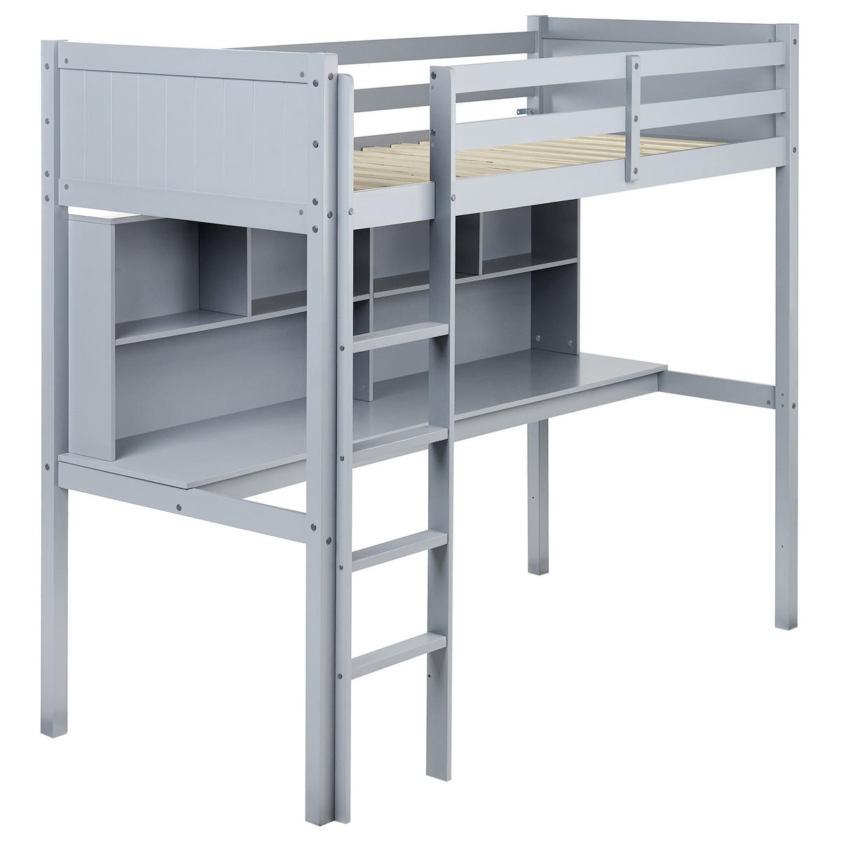 HOCHBETT MIT SCHREIBTISCH 90x200 cm Grau Foucamont - Grau, Holz (90/200cm) - Beliani