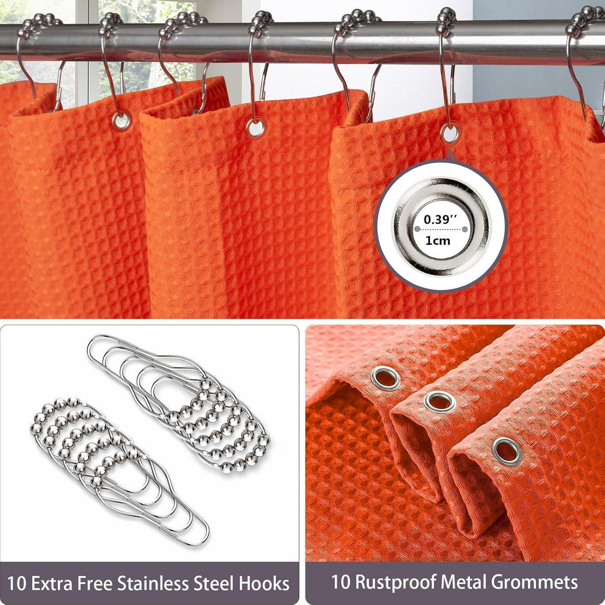 DUSCHVORHANG Waffelstoff 152 x 182 cm Orange - Orange, Textil (152/182cm)