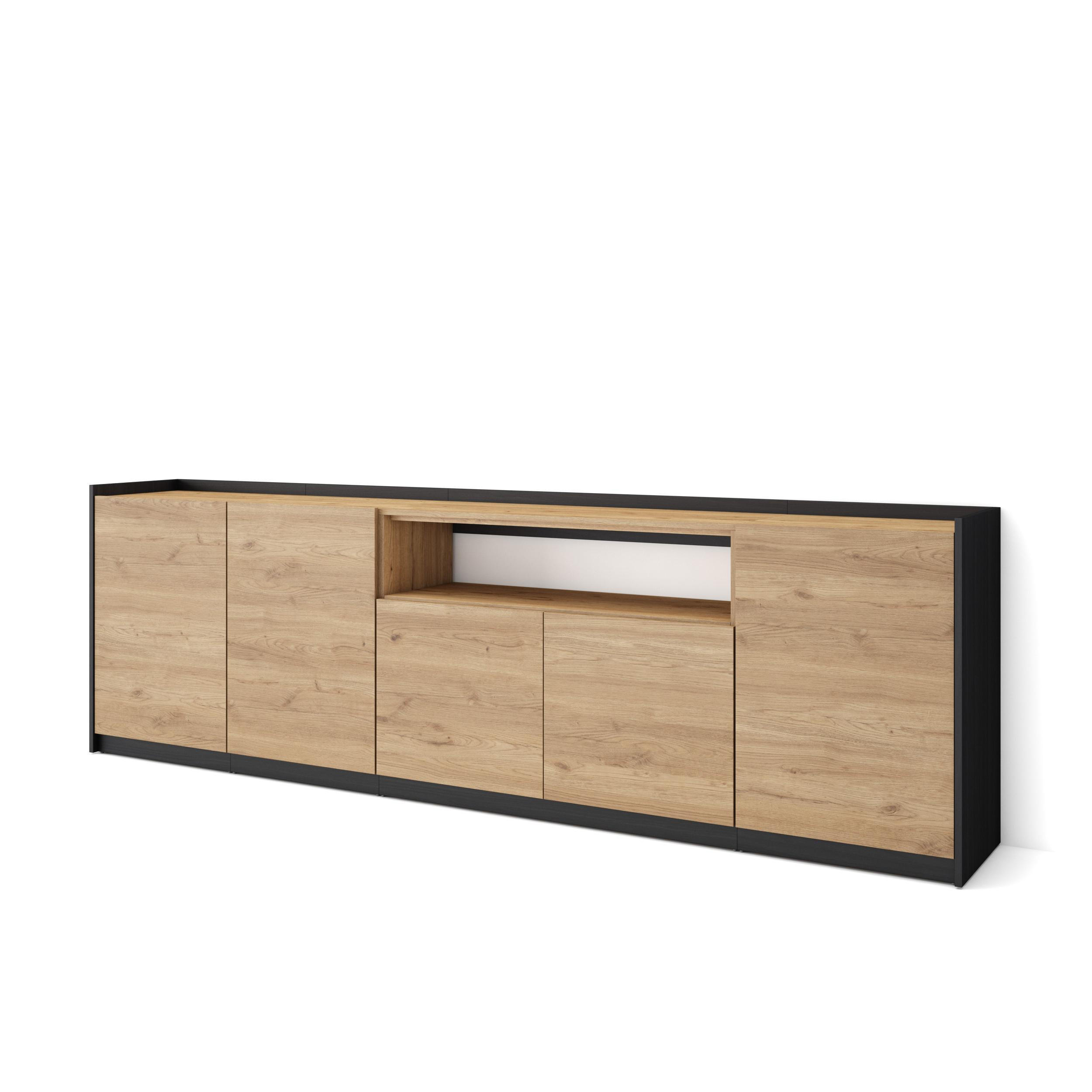 SIDEBOARD, Highboard, Eiche Schwarz, 260/37/80cm - Eichefarben, Holzwerkstoff (260/80/37cm) - Skraut Home