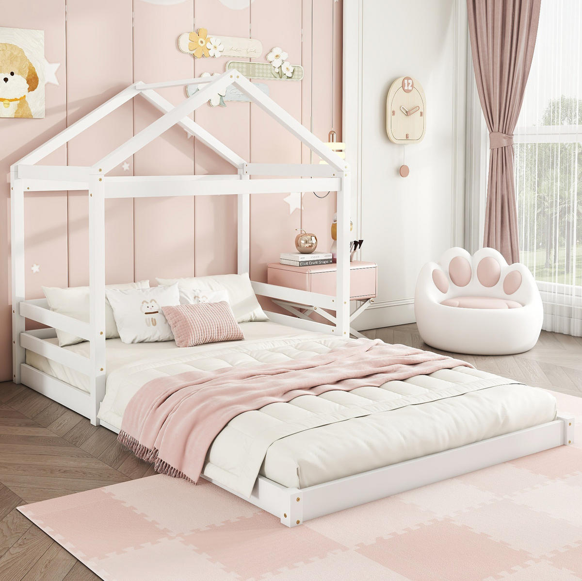 HAUSBETT 140/200 cm, Weiß mit Lattenrost ohne Matratze - Weiß, Holz (140/200cm) - MIVRAY