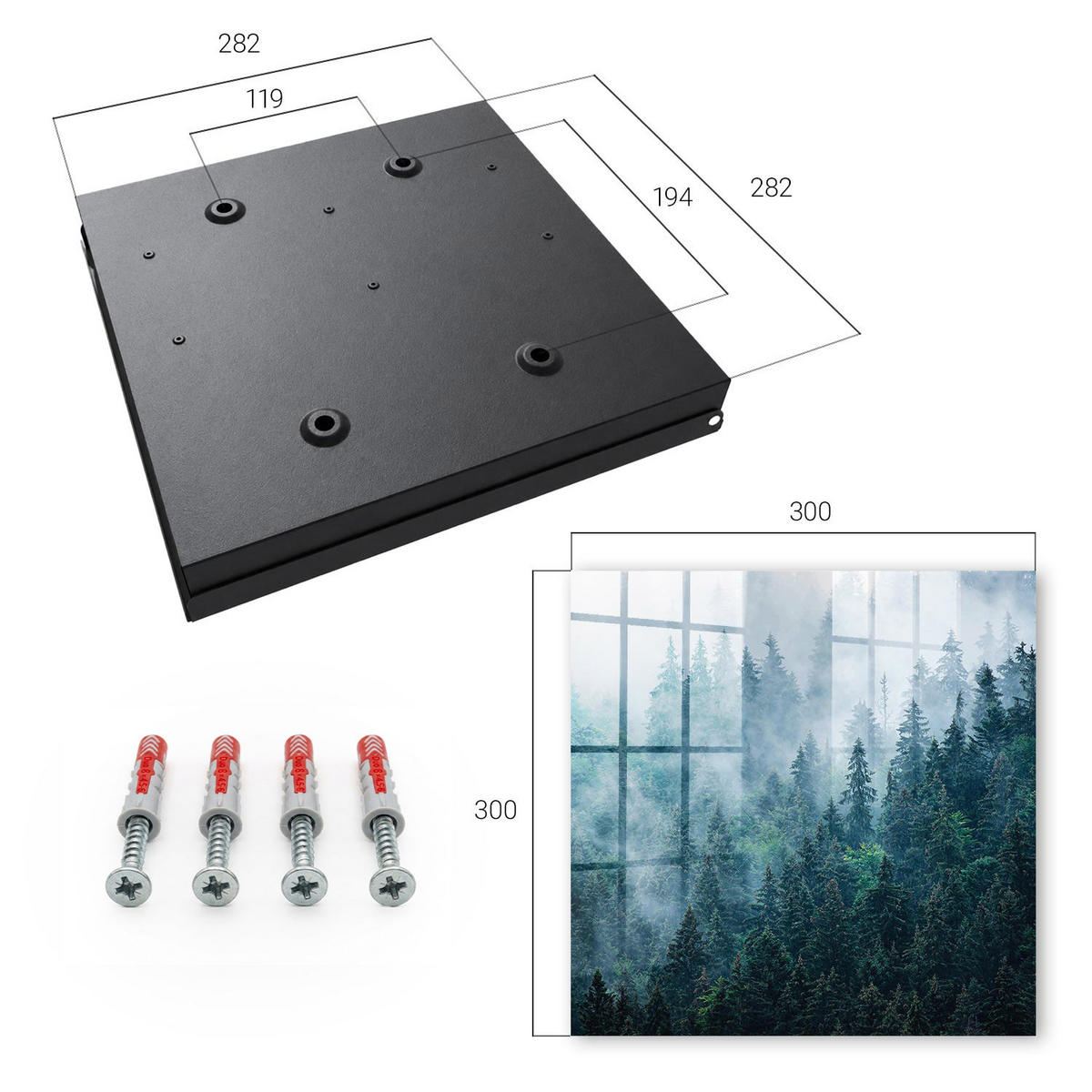 SCHLÜSSELBOX Schwarz 30x30 cm- Türöffnung nach rechts - Grüner Wald - Grün, Metall (30/30/5cm) - TULUP