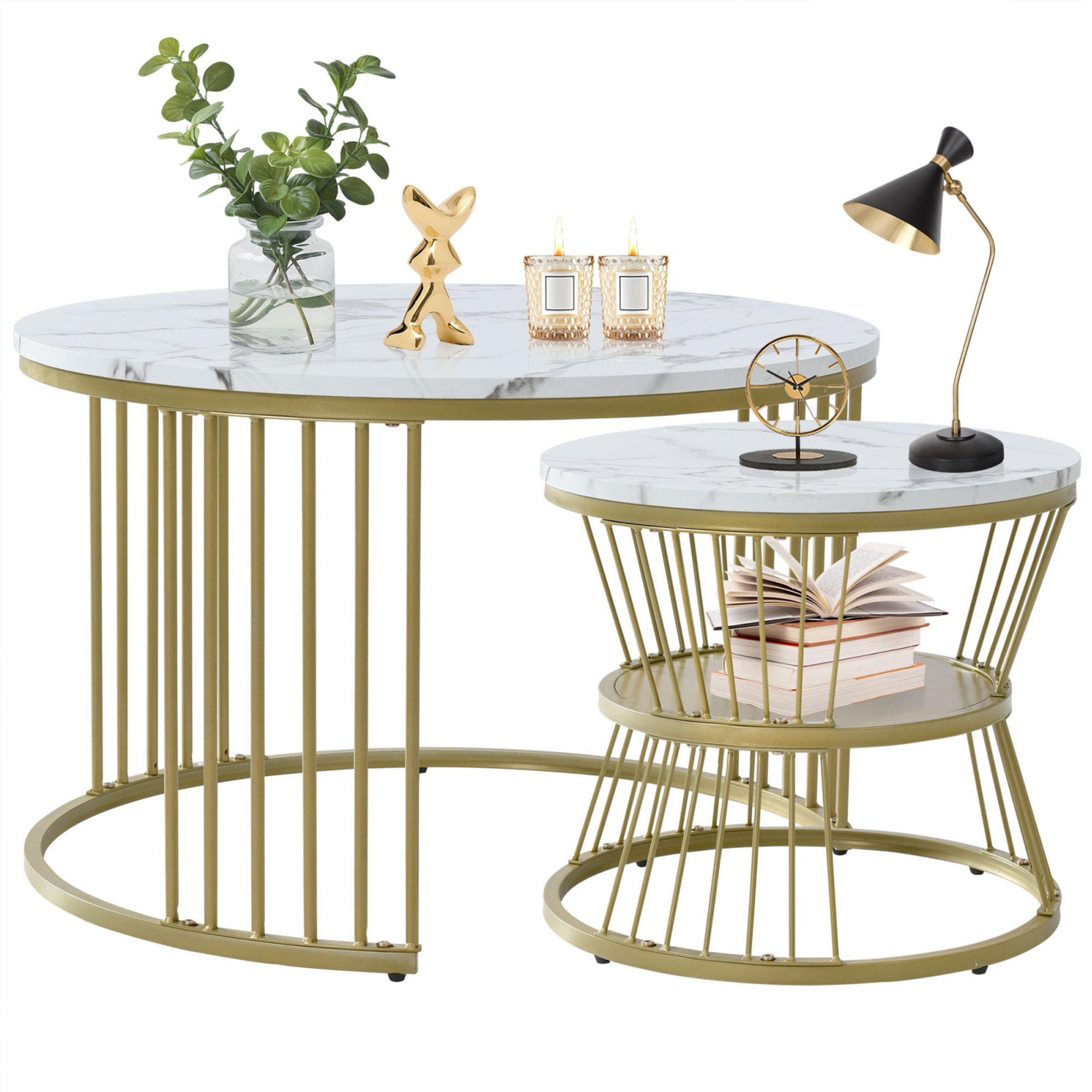 COUCHTISCH-SET, Weiß,77 x 77 cm/ 45 x 45 cm, 2 Teile - Weiß, Holzwerkstoff (70/70/45cm) - GENKI LIVING